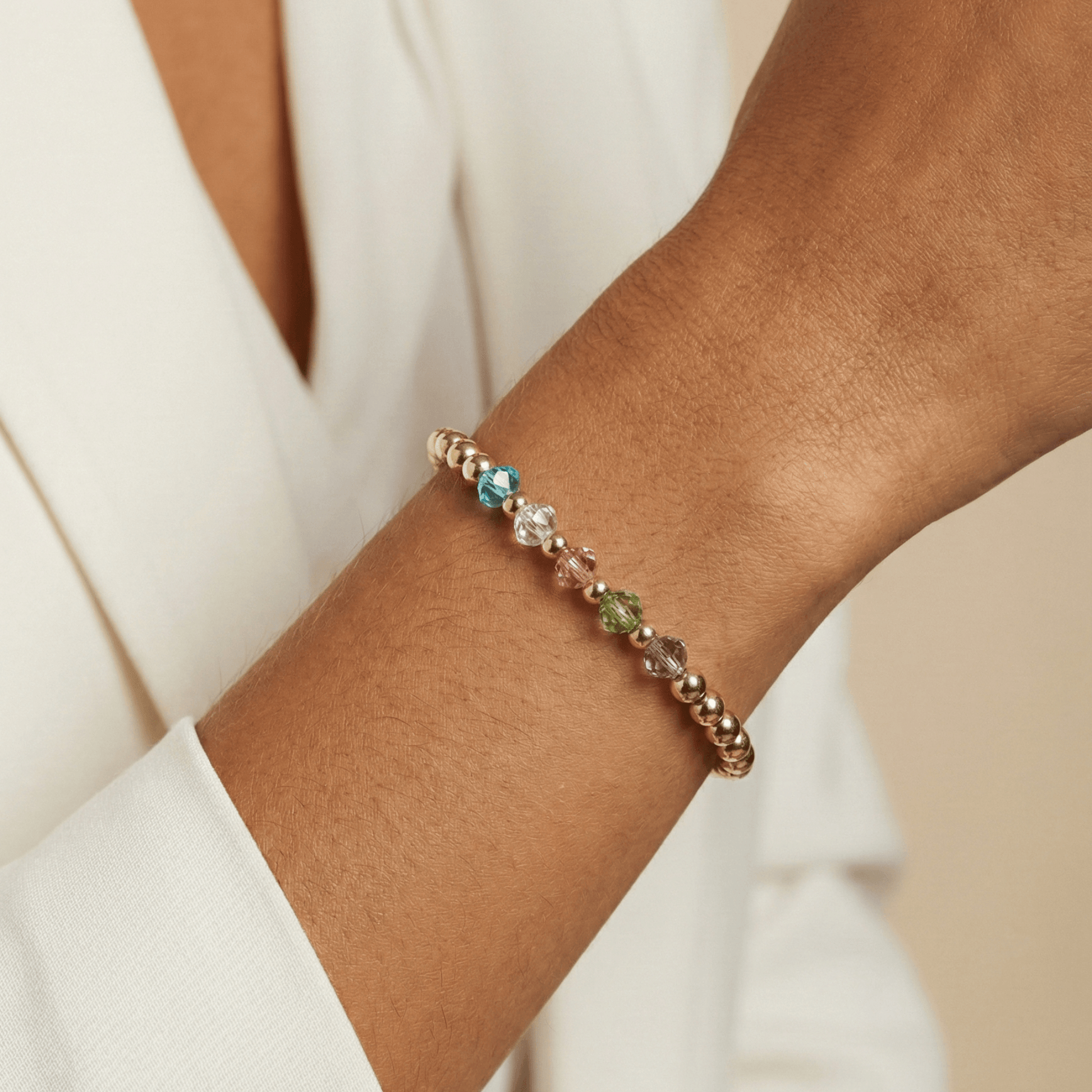Personalised birthstone gold bead bracelet with Swarovski crystals – handmade in AU – MXW
