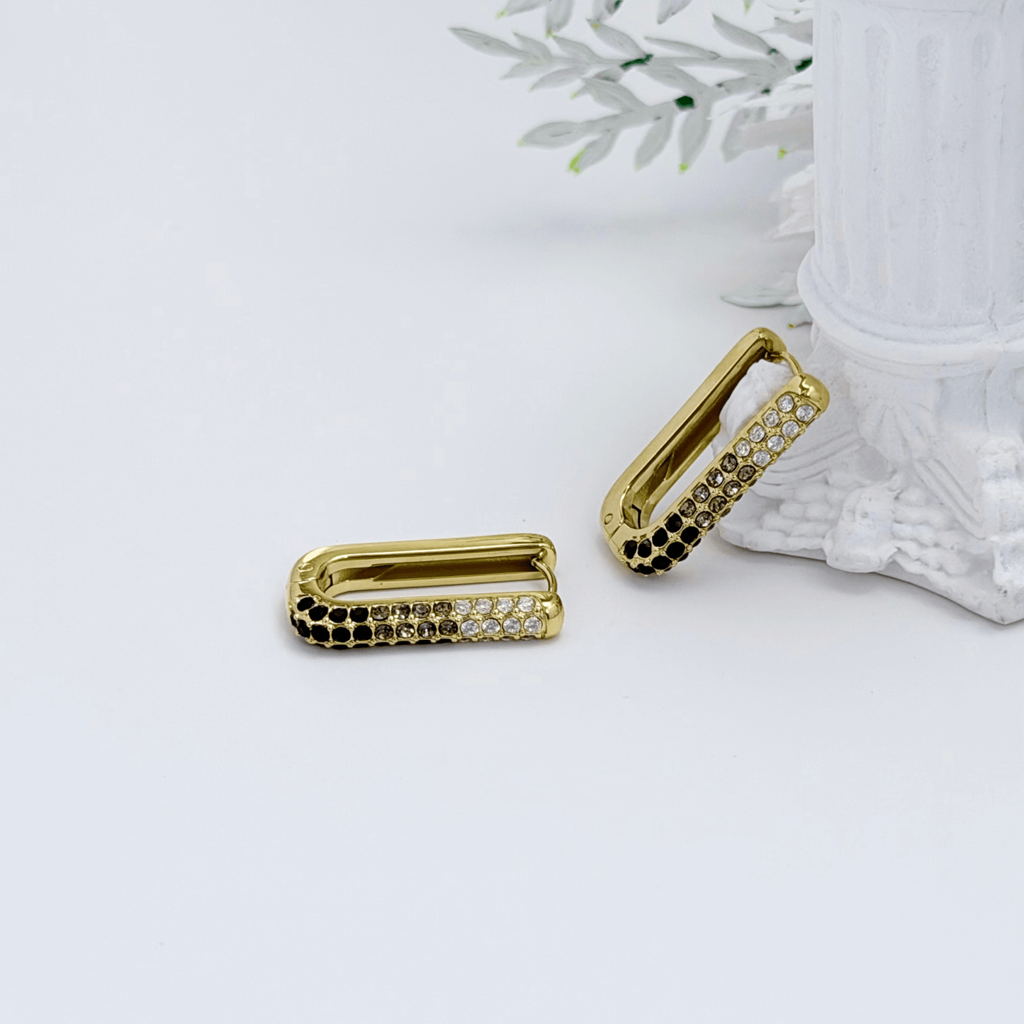 Black & White Pavé Gold Huggie Earrings – MXW Jewellery