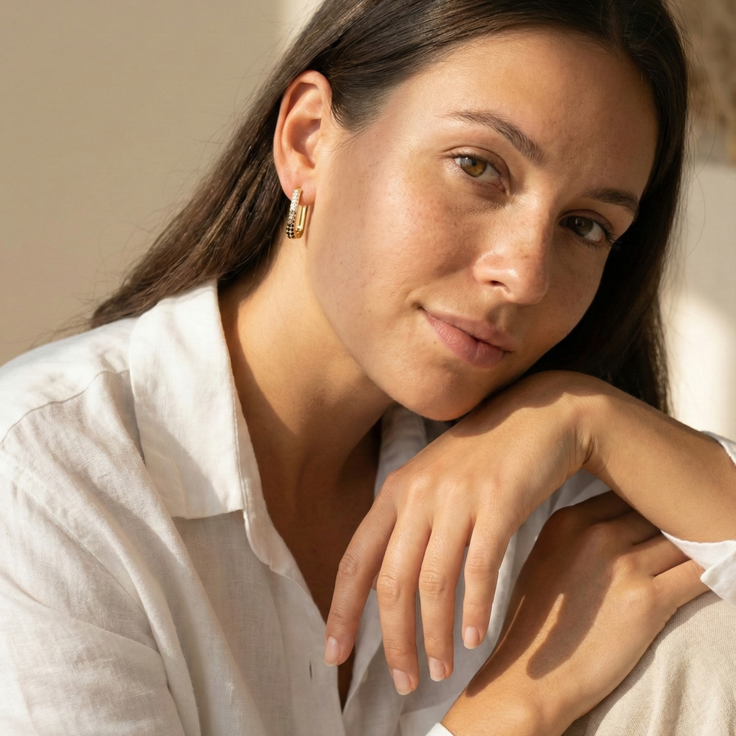 Black & White Pavé Gold Huggie Earrings – MXW Jewellery