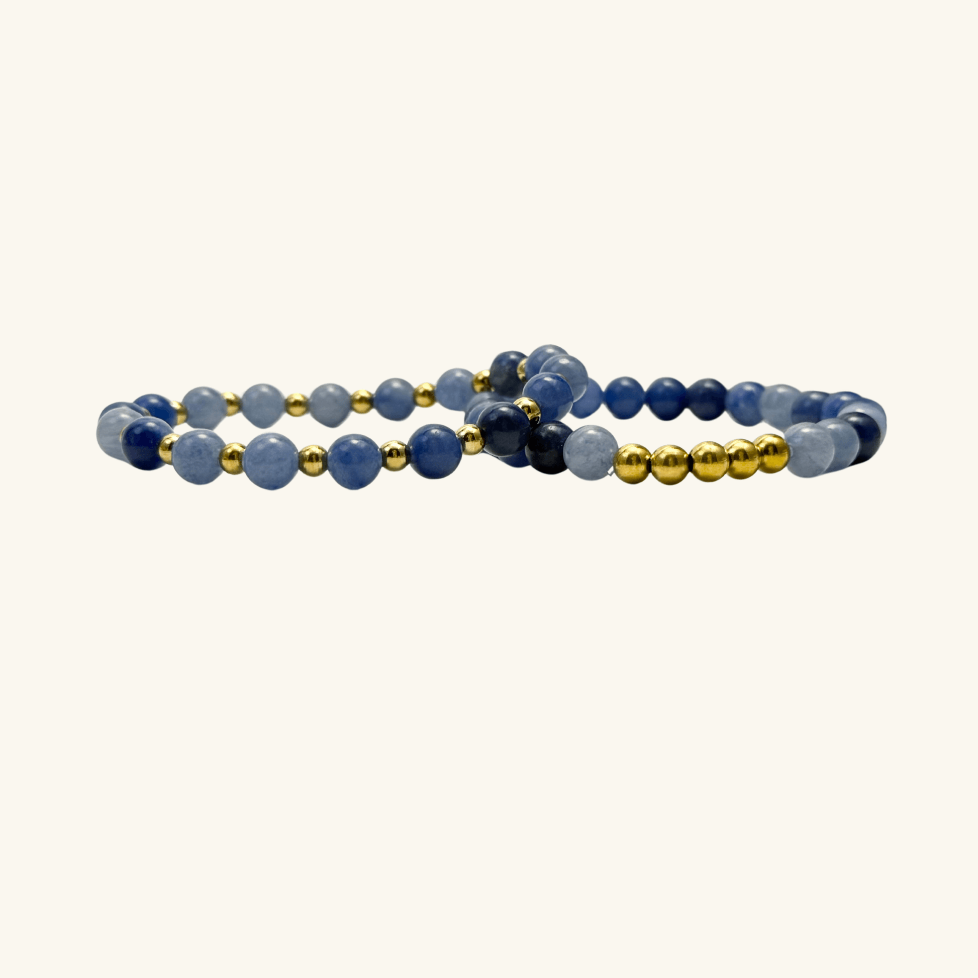 blue aventurine stretch bracelet set with gold accents – calming natural gemstone jewellery