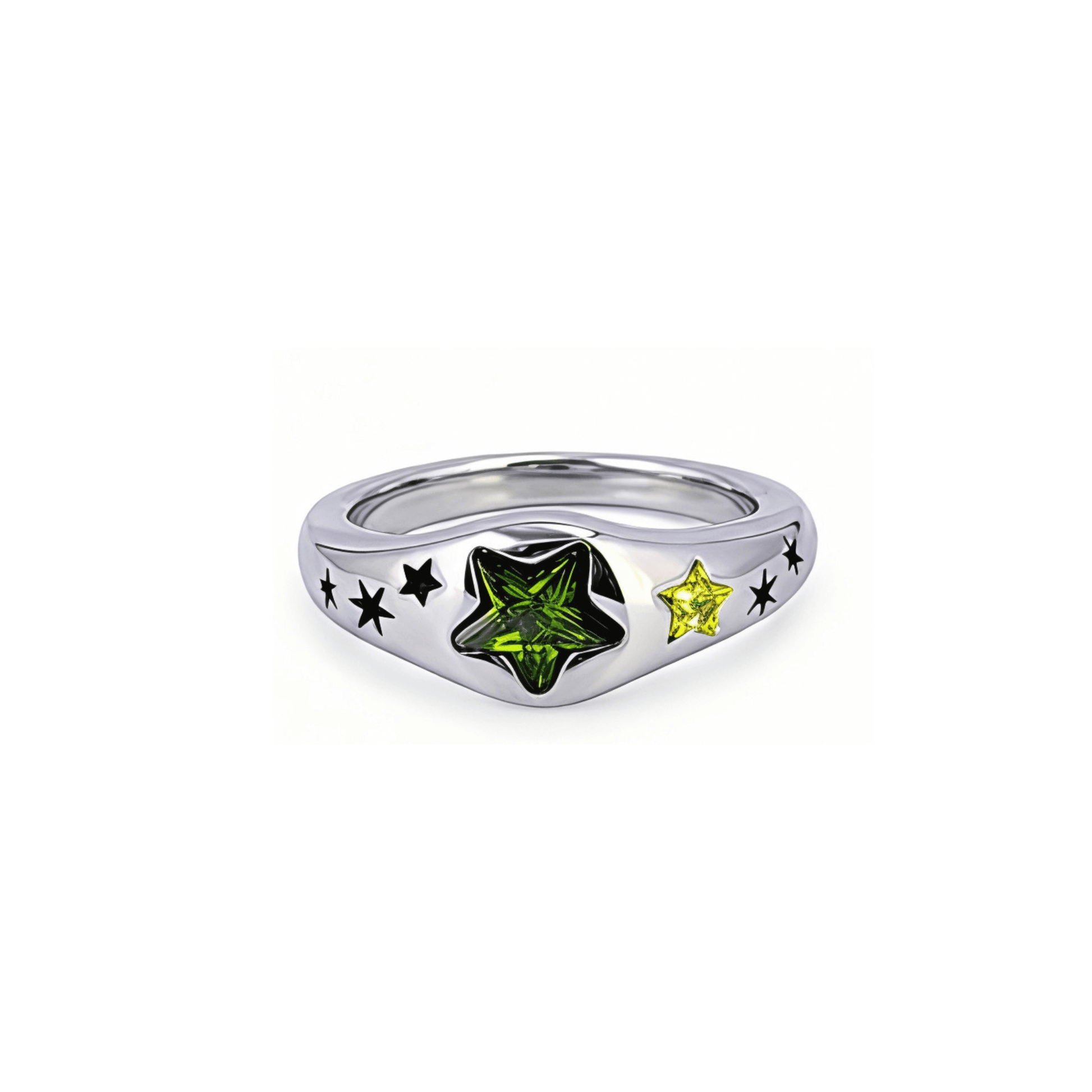silver star ring with gemstone, celestial jewellery, mxw jewellery product