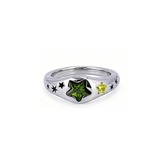 silver star ring with gemstone, celestial jewellery, mxw jewellery product