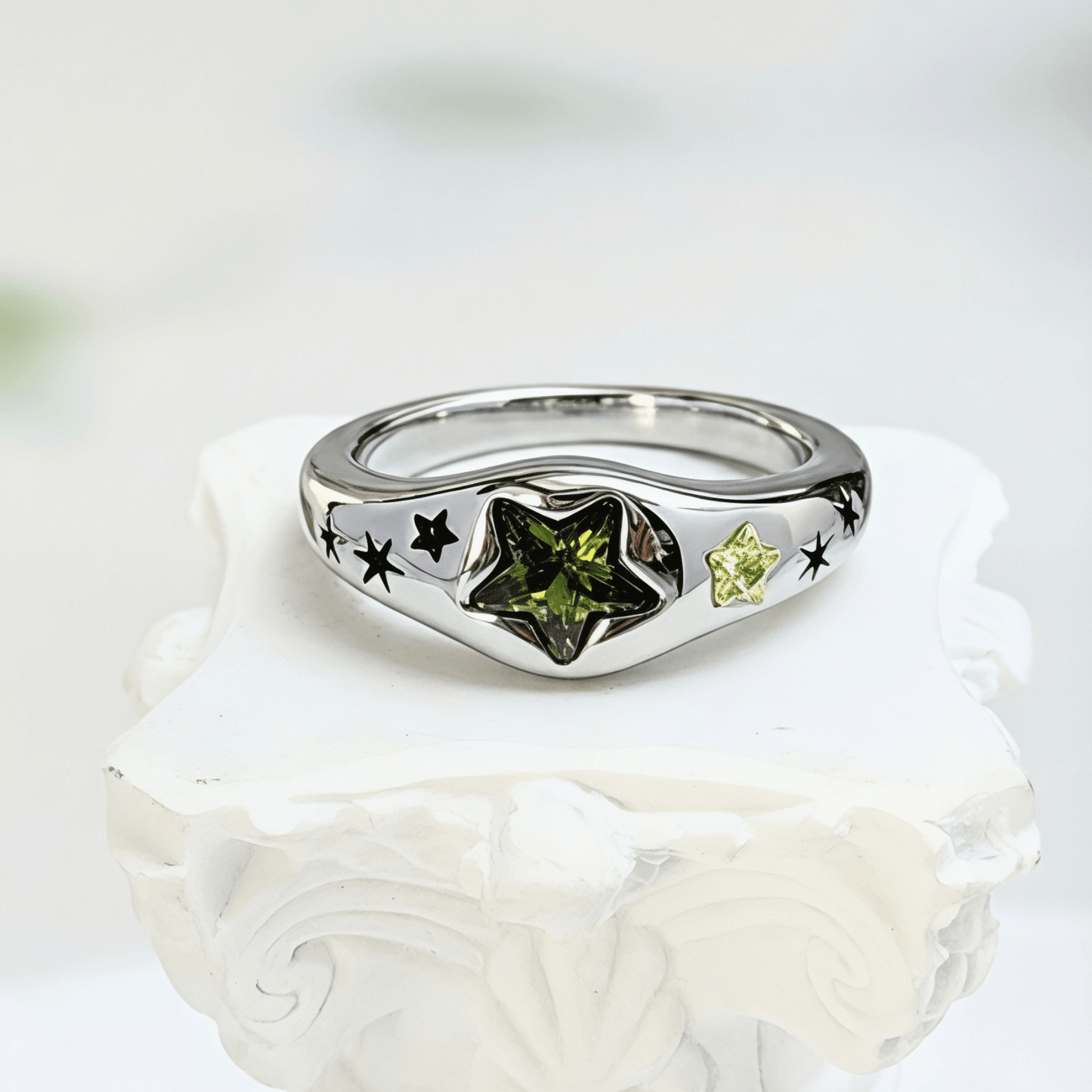 silver star ring with gemstone, celestial jewellery, mxw jewellery product
