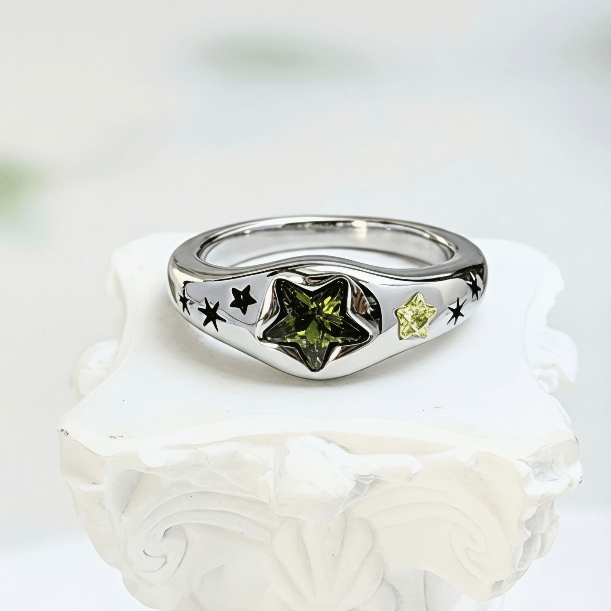 silver star ring with gemstone, celestial jewellery, mxw jewellery product