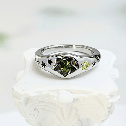 silver star ring with gemstone, celestial jewellery, mxw jewellery product