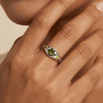 silver star ring with gemstone, celestial jewellery, mxw jewellery product