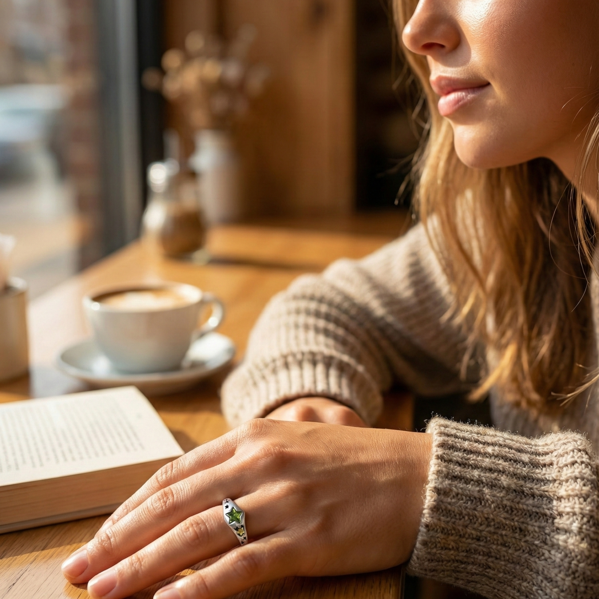 silver star ring with gemstone, celestial jewellery, mxw jewellery product