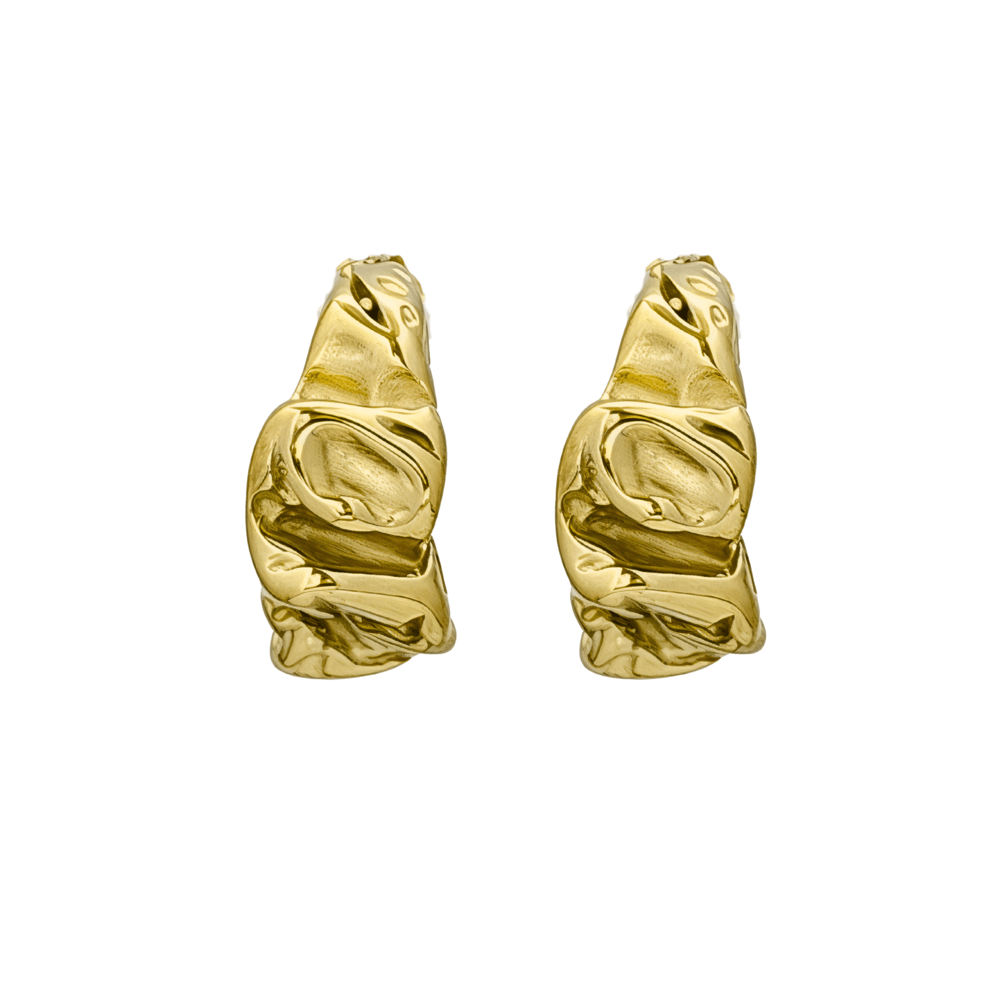 Chunky molten-textured vintage gold hoop earrings with sculpted irregular surface.