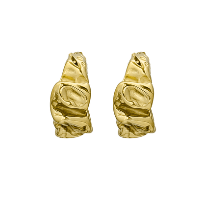 Chunky molten-textured vintage gold hoop earrings with sculpted irregular surface.