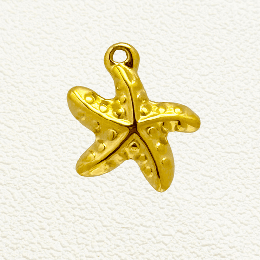 Chunky textured starfish charm in waterproof PVD gold, ideal for ocean-themed jewellery