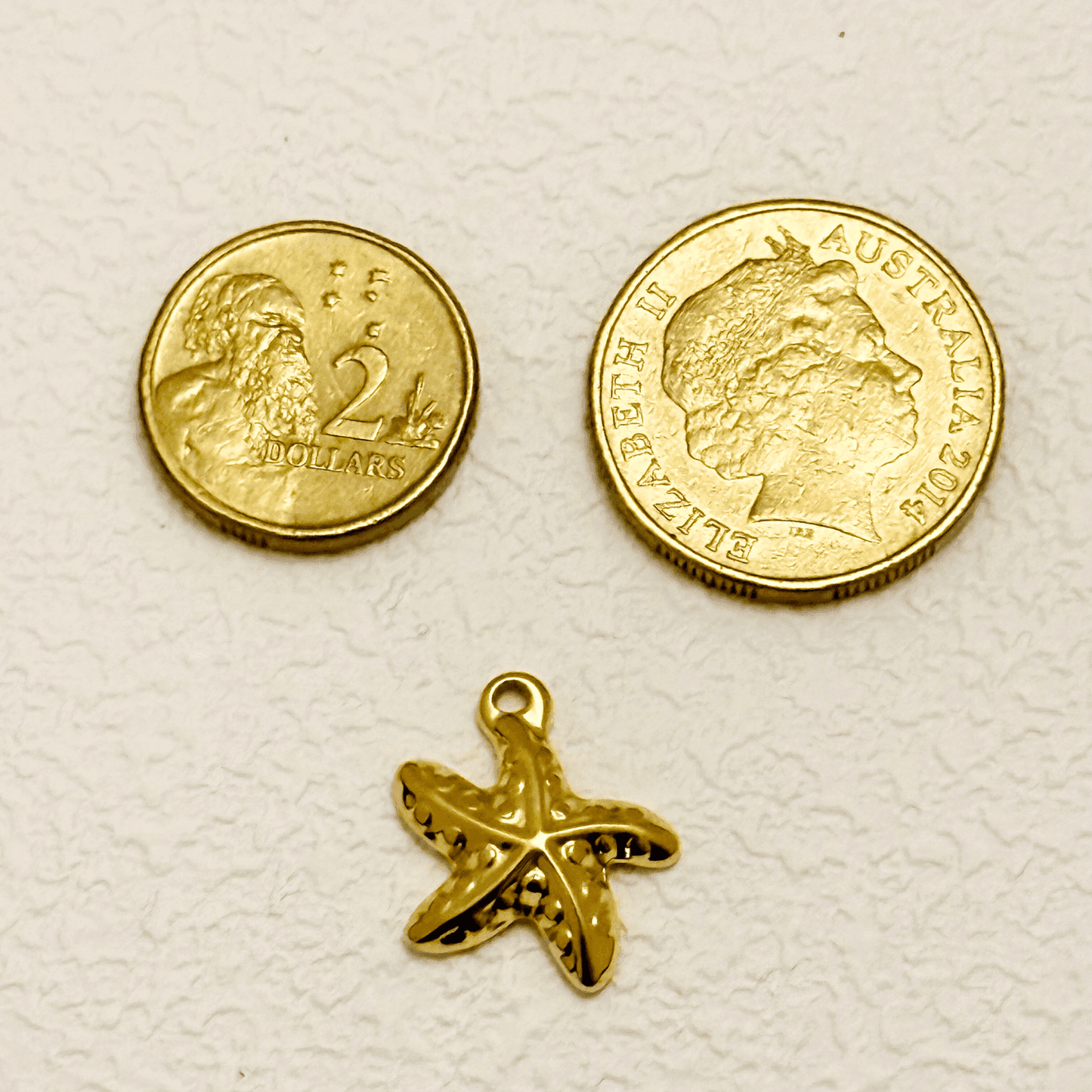Chunky textured starfish charm in waterproof PVD gold, ideal for ocean-themed jewellery