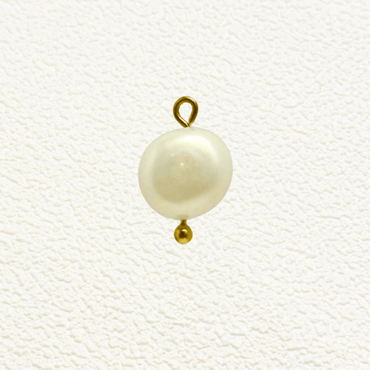 Round white freshwater pearl charm with gold accent, minimalist pearl pendant for custom jewellery