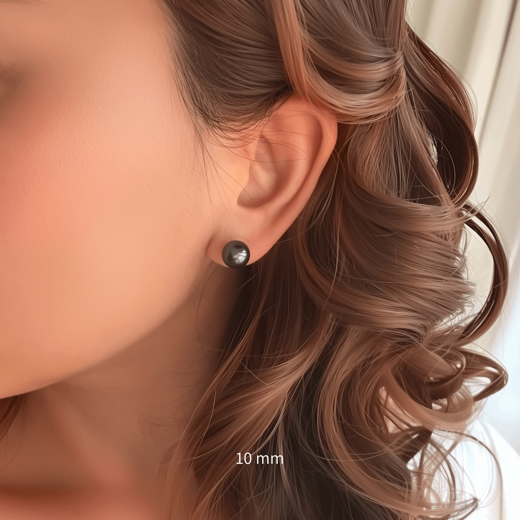Swarovski pearl stud earrings in cream white, silver grey, and Tahitian black with gold-plated and sterling silver posts – handmade, high-quality, and available in 6mm, 8mm, 10mm sizes.