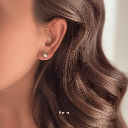 Swarovski pearl stud earrings in cream white, silver grey, and Tahitian black with gold-plated and sterling silver posts – handmade, high-quality, and available in 6mm, 8mm, 10mm sizes.