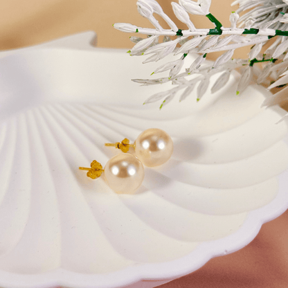 Swarovski pearl stud earrings in cream white, silver grey, and Tahitian black with gold-plated and sterling silver posts – handmade, high-quality, and available in 6mm, 8mm, 10mm sizes.
