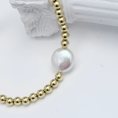 Gold pearl bead bracelet with coin pearl – gold-filled everyday jewellery – MXW