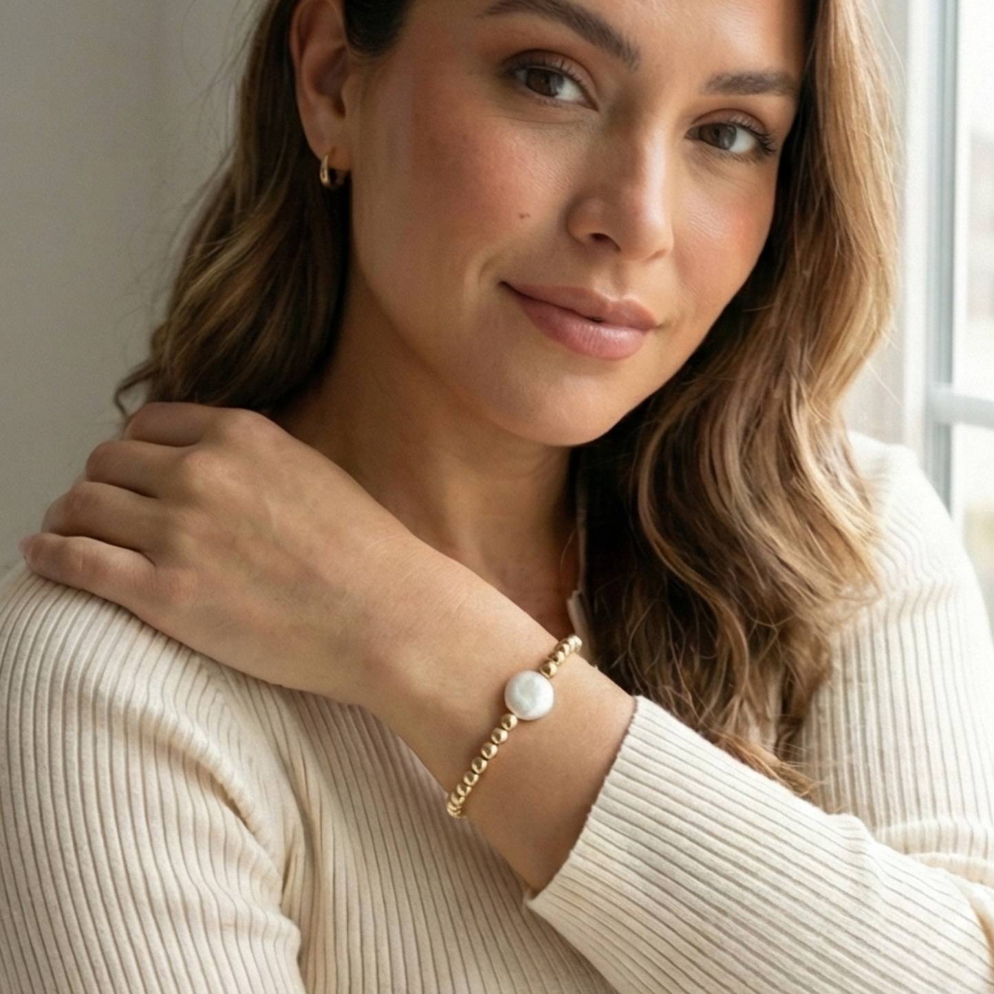 Gold pearl bead bracelet with coin pearl – gold-filled everyday jewellery – MXW