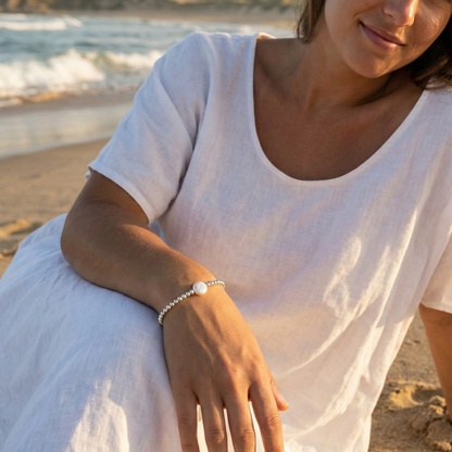 Coin pearl sterling silver bracelet – handmade in AU – MXW Jewellery