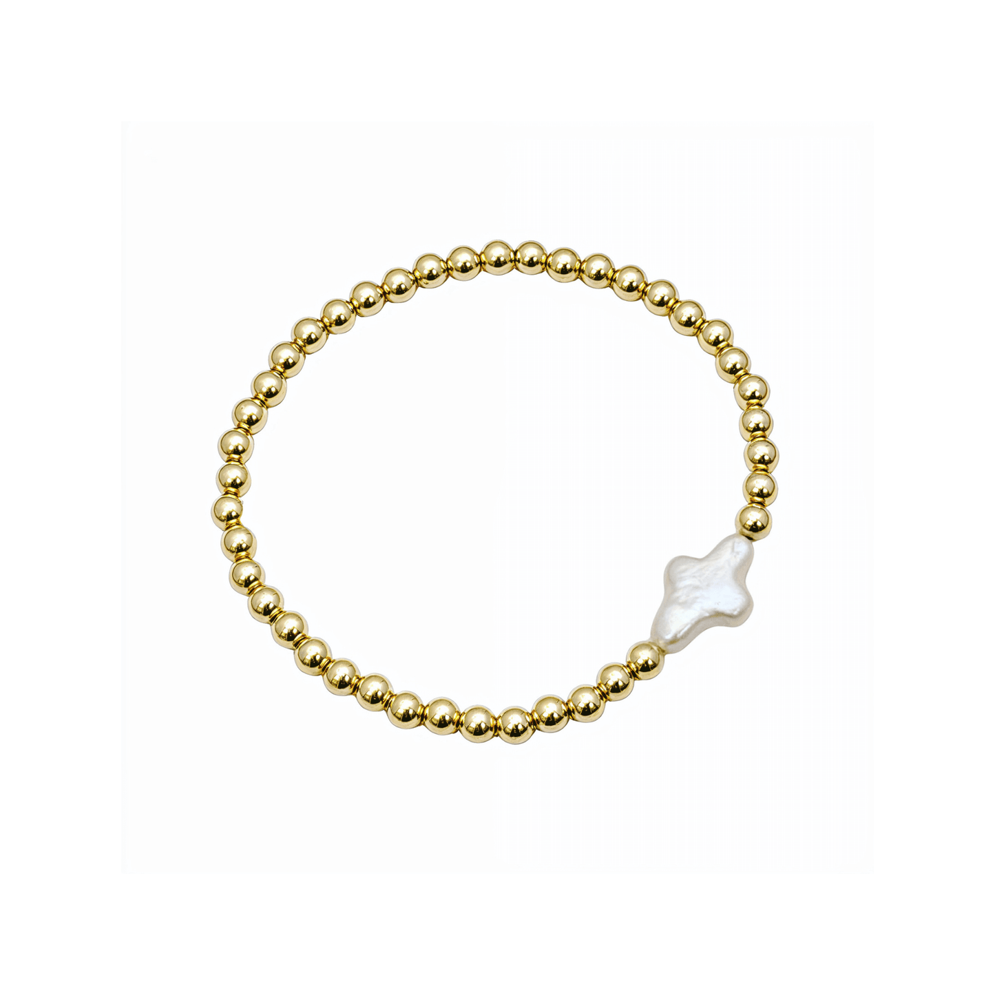 Cross pearl gold bead bracelet with natural baroque pearl – handmade in AU – MXW Jewellery