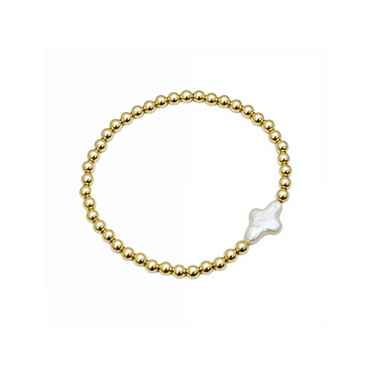 Cross pearl gold bead bracelet with natural baroque pearl – handmade in AU – MXW Jewellery