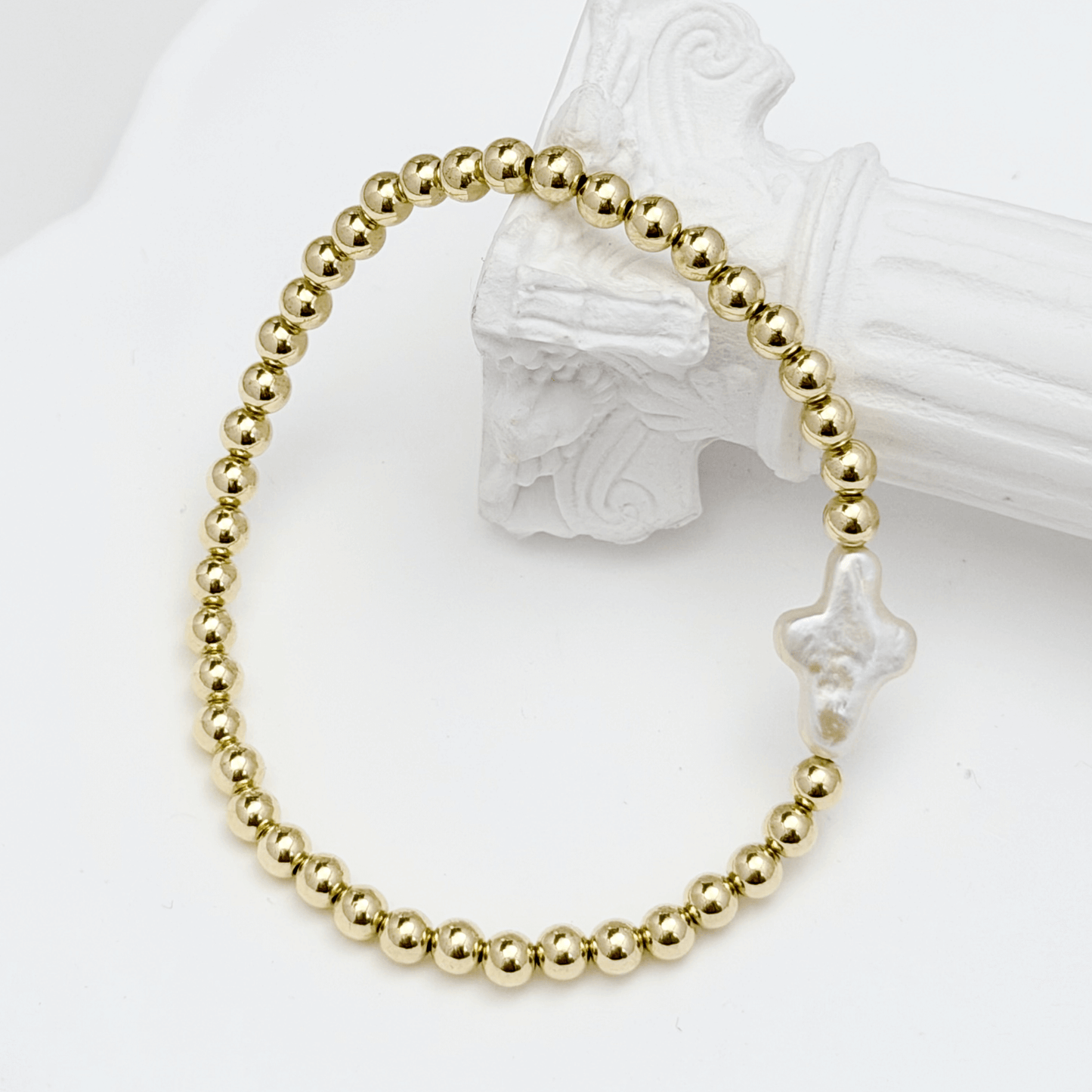 Cross pearl gold bead bracelet with natural baroque pearl – handmade in AU – MXW Jewellery