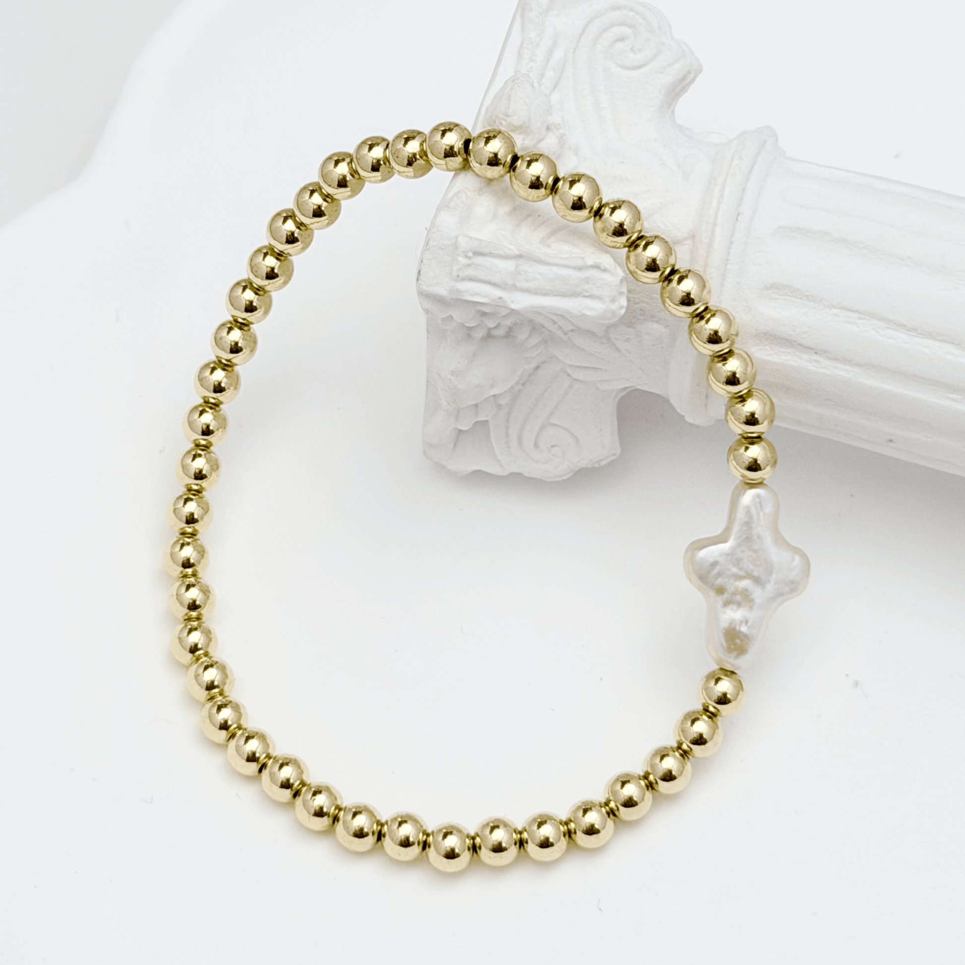 Cross pearl gold bead bracelet with natural baroque pearl – handmade in AU – MXW Jewellery