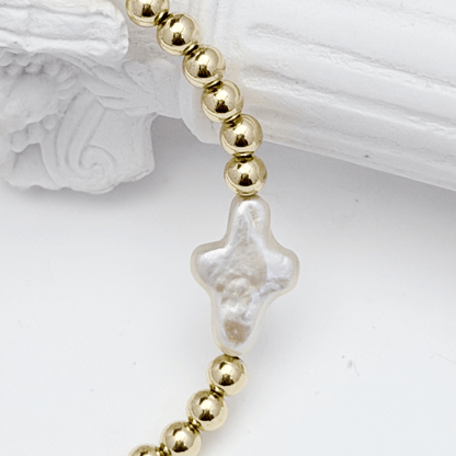 Cross pearl gold bead bracelet with natural baroque pearl – handmade in AU – MXW Jewellery