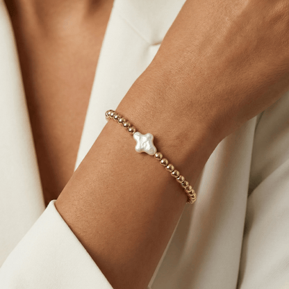 Cross pearl gold bead bracelet with natural baroque pearl – handmade in AU – MXW Jewellery