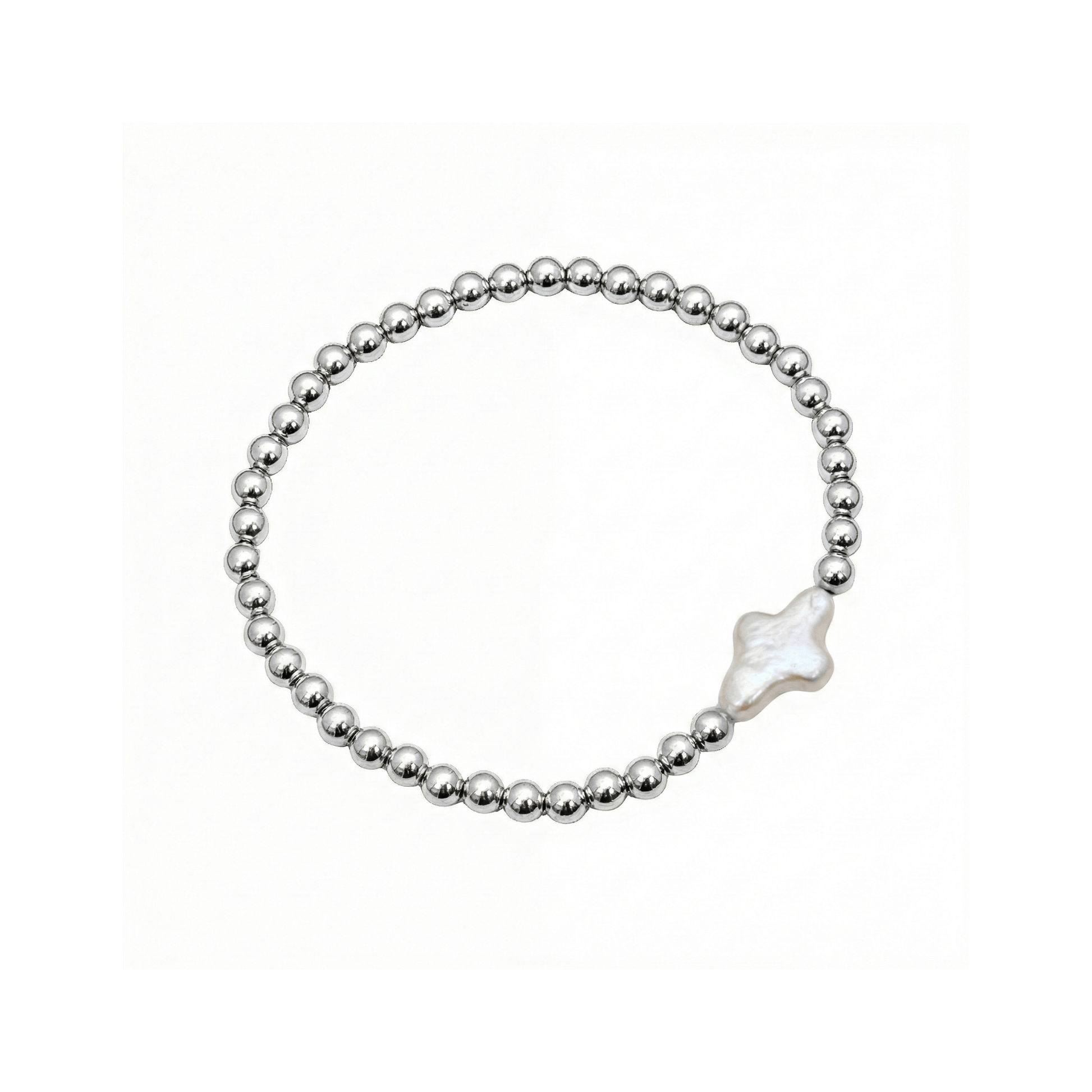 Cross pearl sterling silver bead bracelet with natural baroque pearl – handmade in AU – MXW Jewellery