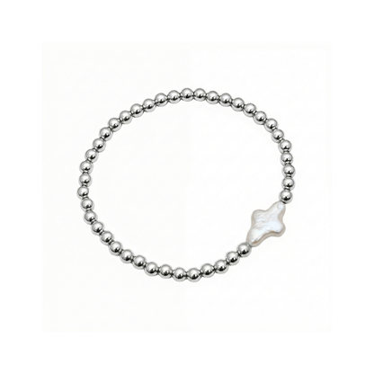 Cross pearl sterling silver bead bracelet with natural baroque pearl – handmade in AU – MXW Jewellery