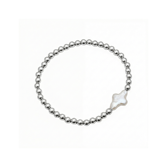 Cross pearl sterling silver bead bracelet with natural baroque pearl – handmade in AU – MXW Jewellery