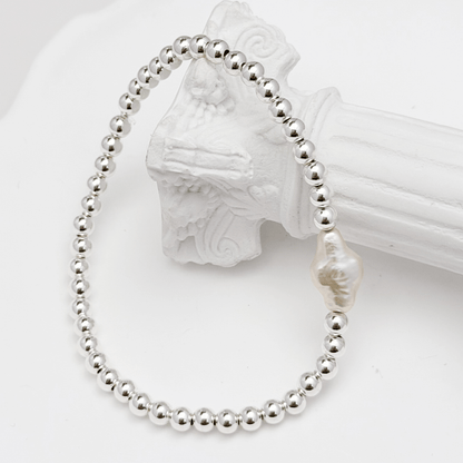 Cross pearl sterling silver bead bracelet with natural baroque pearl – handmade in AU – MXW Jewellery