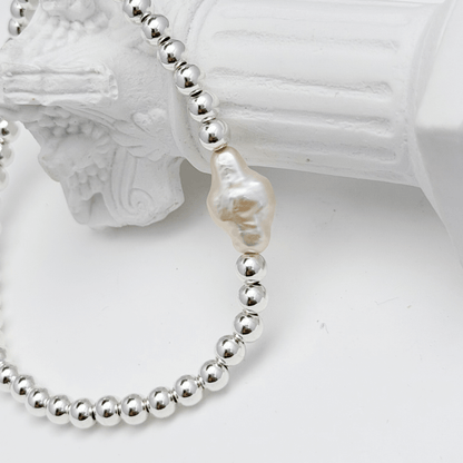 Cross pearl sterling silver bead bracelet with natural baroque pearl – handmade in AU – MXW Jewellery