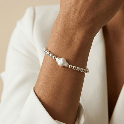 Cross pearl sterling silver bead bracelet with natural baroque pearl – handmade in AU – MXW Jewellery