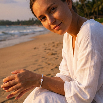 Cross pearl sterling silver bead bracelet with natural baroque pearl – handmade in AU – MXW Jewellery