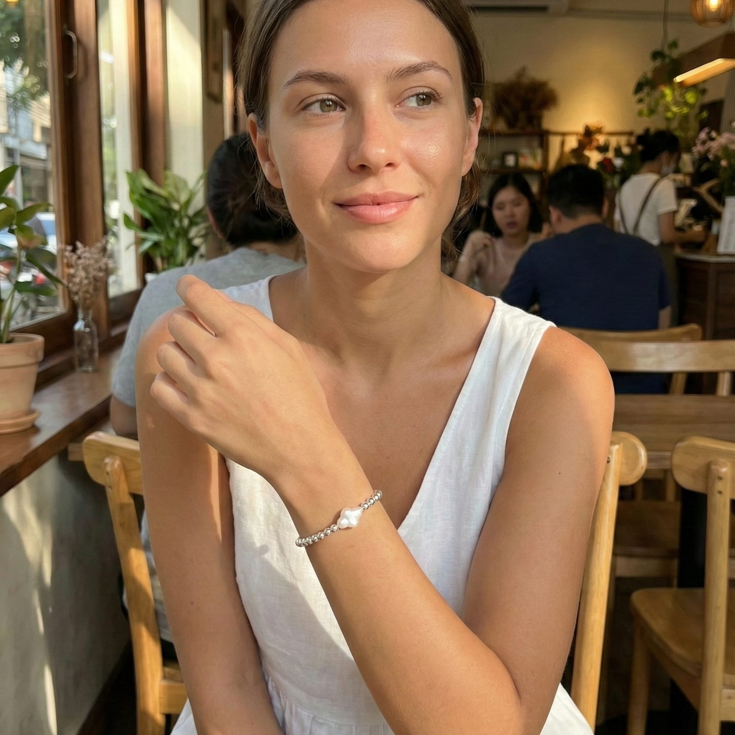 Cross pearl sterling silver bead bracelet with natural baroque pearl – handmade in AU – MXW Jewellery