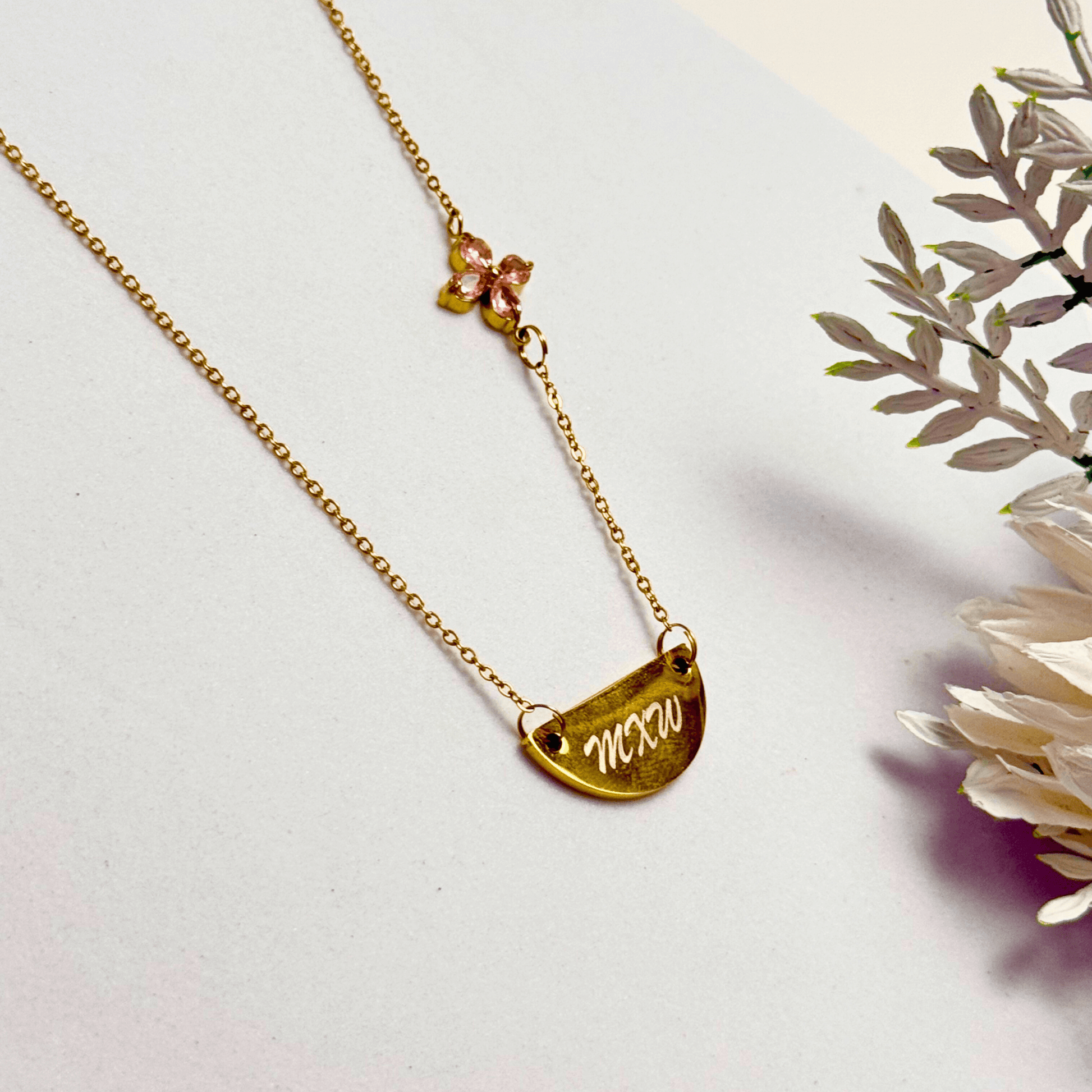 Custom engravable half moon necklace on 18K gold plated, gold filled, or sterling silver chain