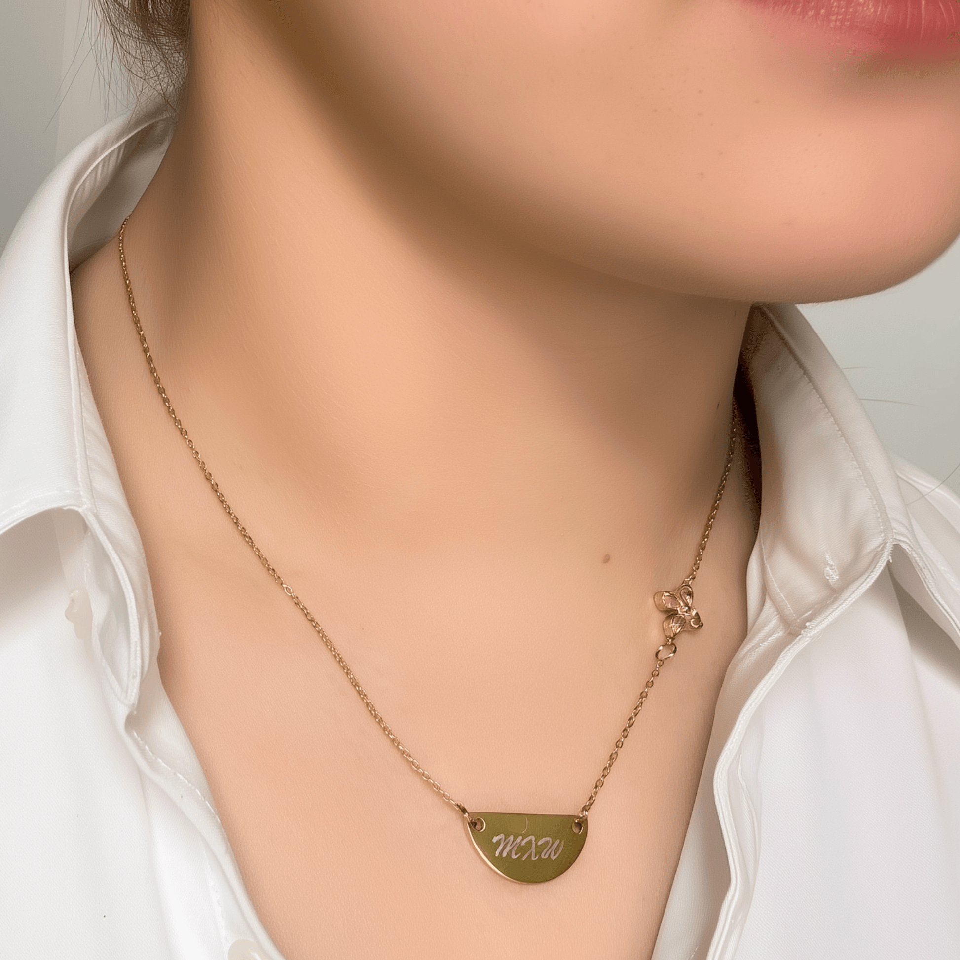 Custom engravable half moon necklace on 18K gold plated, gold filled, or sterling silver chain