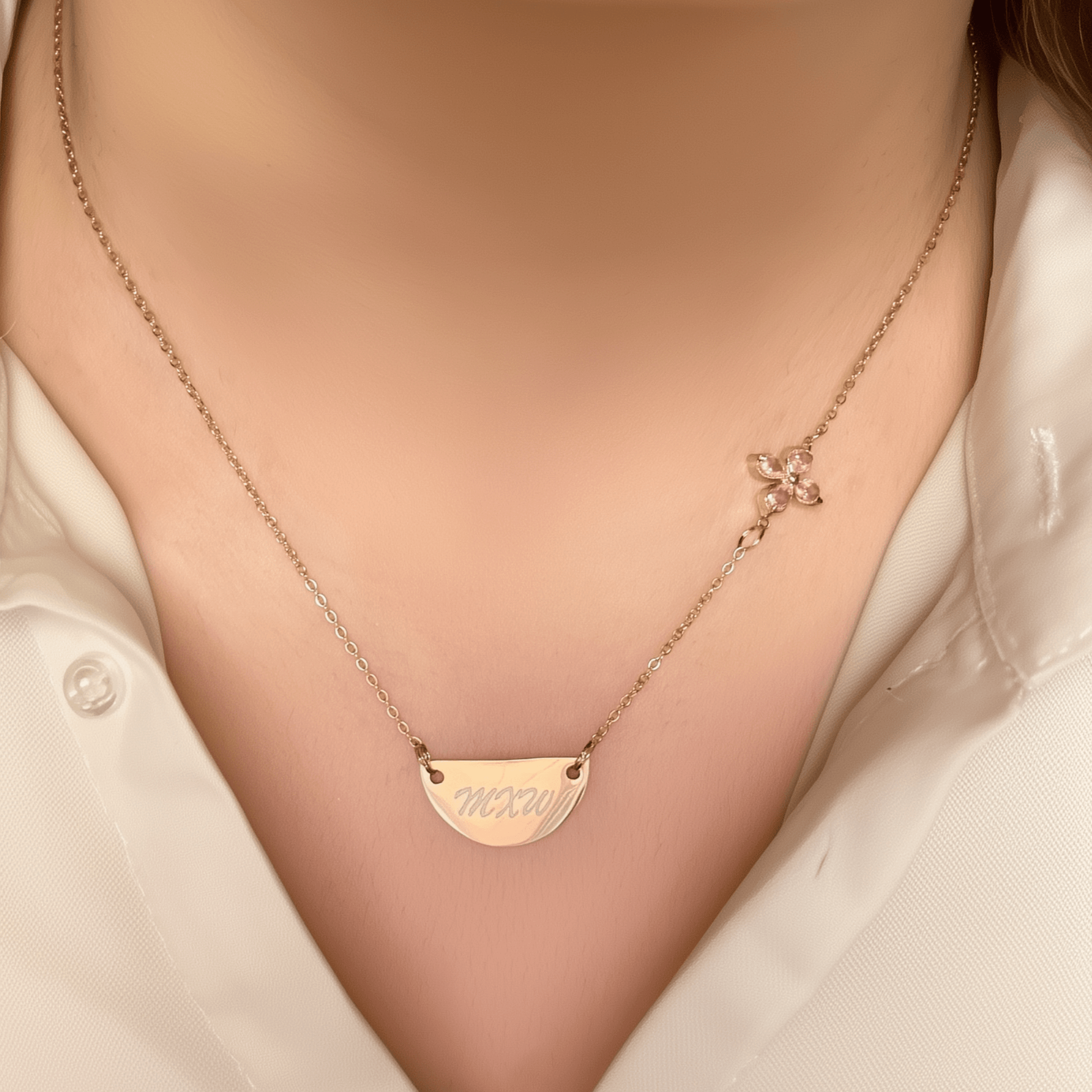 Custom engravable half moon necklace on 18K gold plated, gold filled, or sterling silver chain