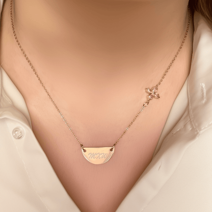 Custom engravable half moon necklace on 18K gold plated, gold filled, or sterling silver chain