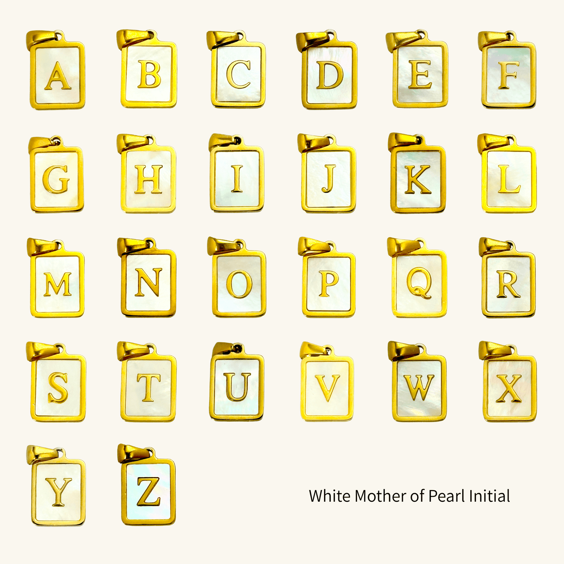 A-Z bar shape white shell initial charm