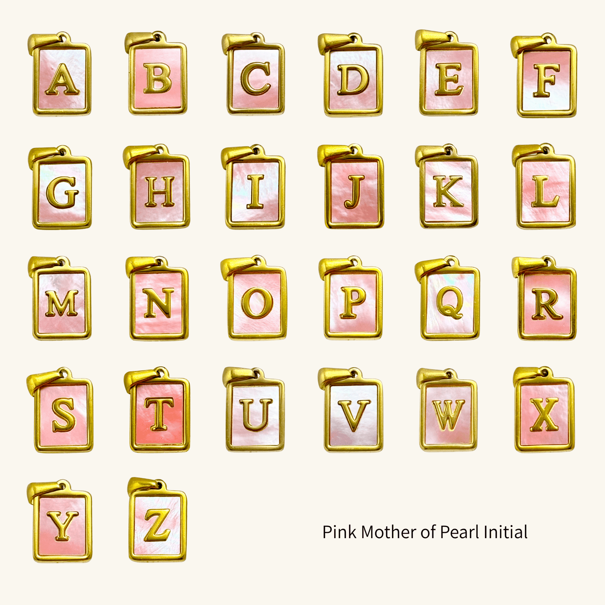A-Z bar shape pink shell initial charm