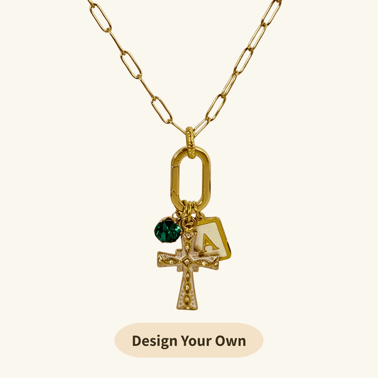 Design your own openable link gold charm necklace with 600+ mix-and-match charms on waterproof 18K PVD gold chain