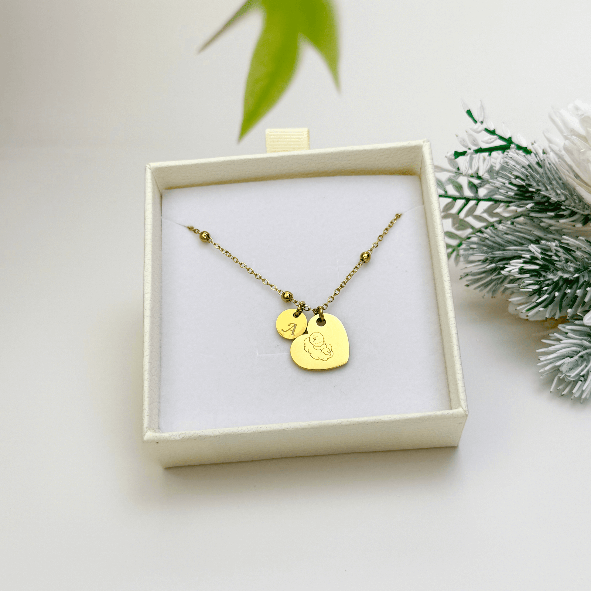 Personalised heart necklace with engraved initial charms