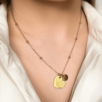 Personalised heart necklace with engraved initial charms