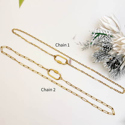 Custom rectangular ring necklace with detachable charms – initial, evil eye, and heart for love and protection.