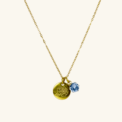 Personalised birth flower necklace with Swarovski crystal birthstone in gold and silver