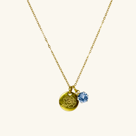 Personalised birth flower necklace with Swarovski crystal birthstone in gold and silver