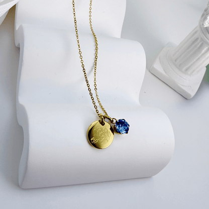 Personalised birth flower necklace with Swarovski crystal birthstone in gold and silver