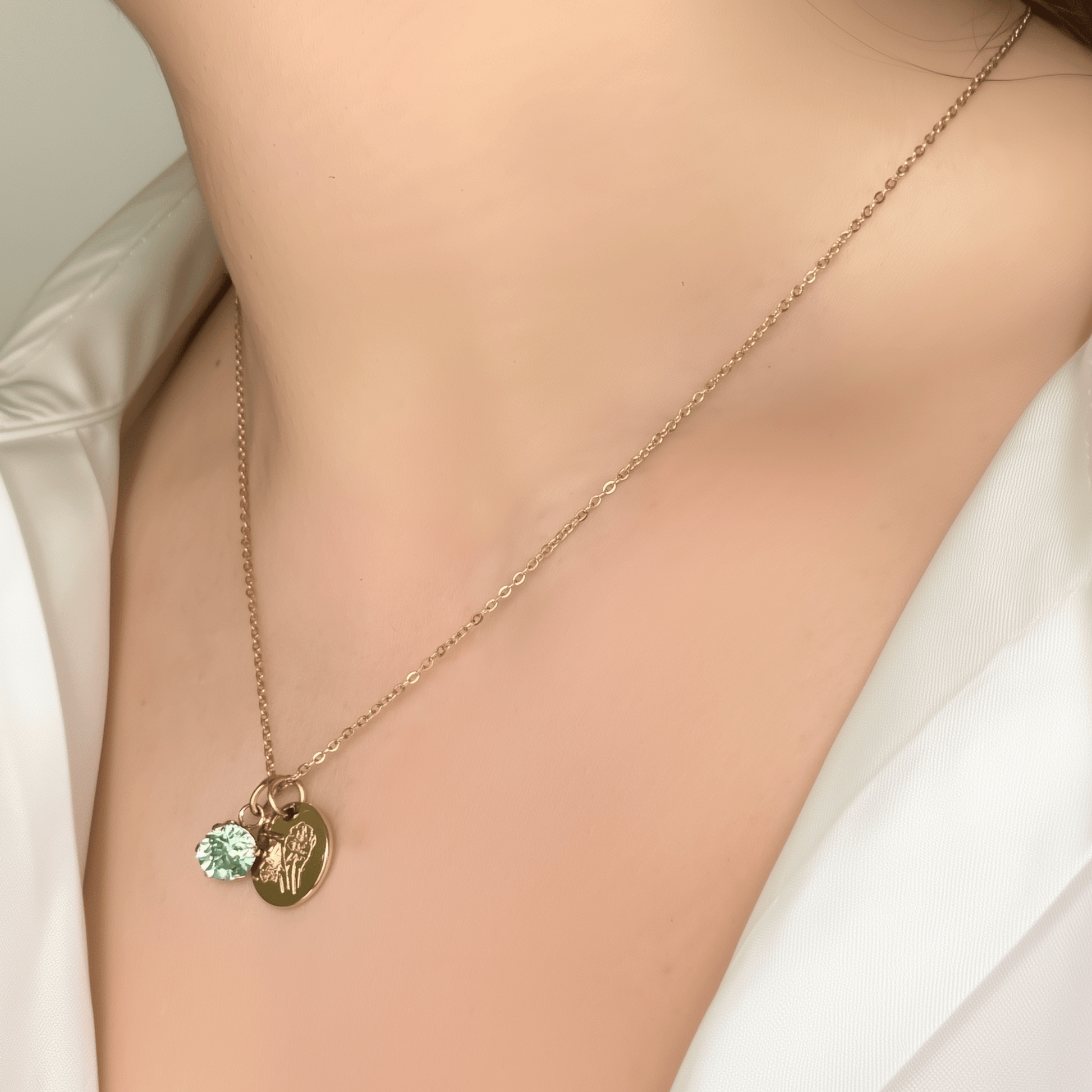 Personalised birth flower necklace with Swarovski crystal birthstone in gold and silver